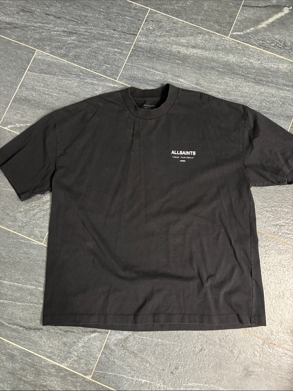 AllSaints Black Crewneck Logo Tee